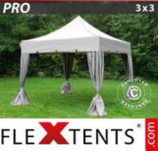 Pop up canopy PRO "Peaked" 3x3 m Latte, incl. 4 decorative curtains