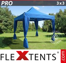 Pop up canopy PRO 3x3 m Blue, incl. 4 decorative curtains