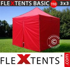 Pop up canopy Basic 110, 3x3 m Red, incl. 4 sidewalls