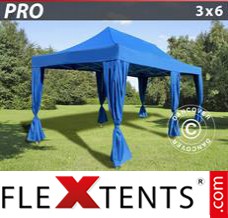 Pop up canopy PRO 3x6 m Blue, incl. 6 decorative curtains