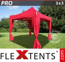 Pop up canopy PRO 3x3 m Red, incl. 4 decorative curtains