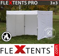 Pop up canopy PRO Exhibition w/sidewalls, 3x3 m, White, Flame...