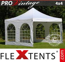 Pop up canopy PRO Vintage Style 4x4 m White, incl. 4 sidewalls
