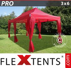 Pop up canopy PRO 3x6 m Red, incl. 6 decorative curtains