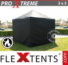 Pop up canopy Xtreme 3x3 m Black, Flame retardant, incl. 4 sidewalls