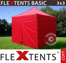 Pop up canopy Basic, 3x3 m Red, incl. 4 sidewalls